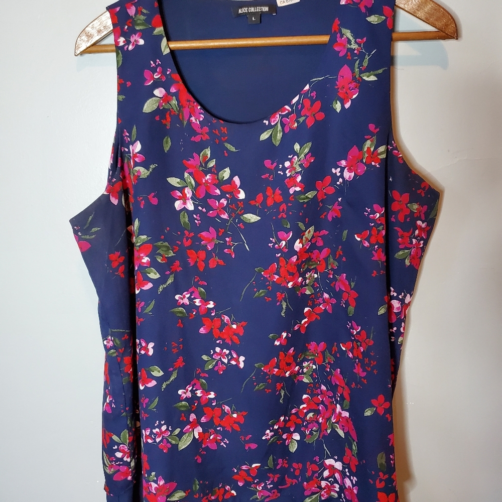 Alice Collection Navy Floral Sleeveless Top Size L